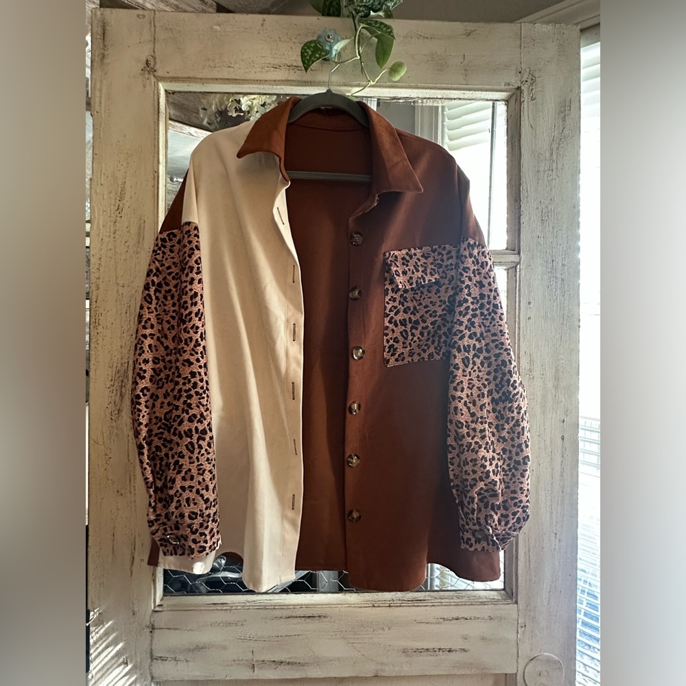 No Brand | Leopard Print Colorblock shacket